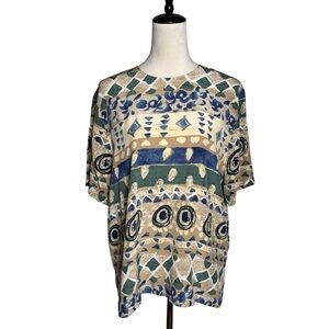 Vintage Nora Noh 100% Silk Abstract Print Blouse Geometric Top 14 | Wearable Art